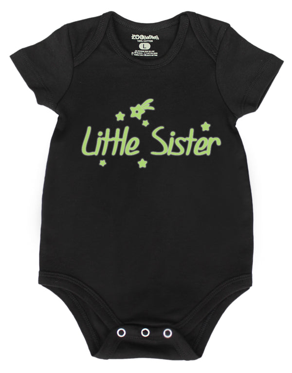 Little Sister Black Glow in the Dark Baby Romper