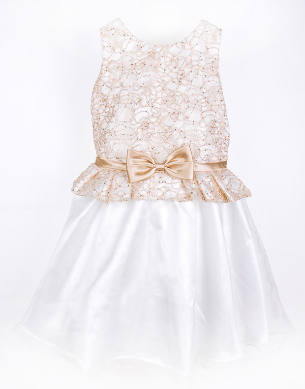 Gold Organza with Sequins Lace Flower Dress